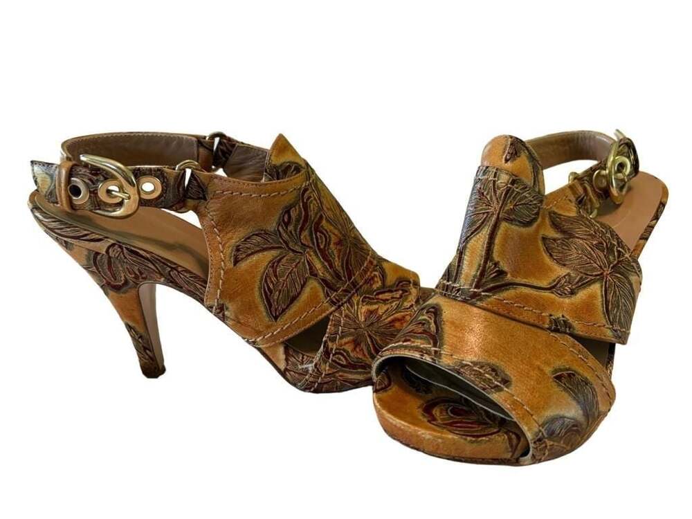 EUC Cuoieria Fiorentina Italian designer open toe ankle boot heels, Sz 36/6.5